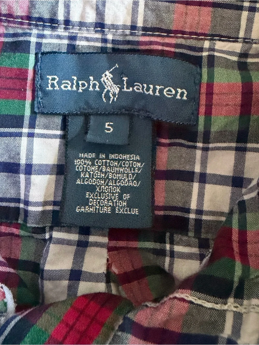 Ralph Lauren Shirt Boys 5 Multicolor Plaid Long Sleeve Button Down Collared